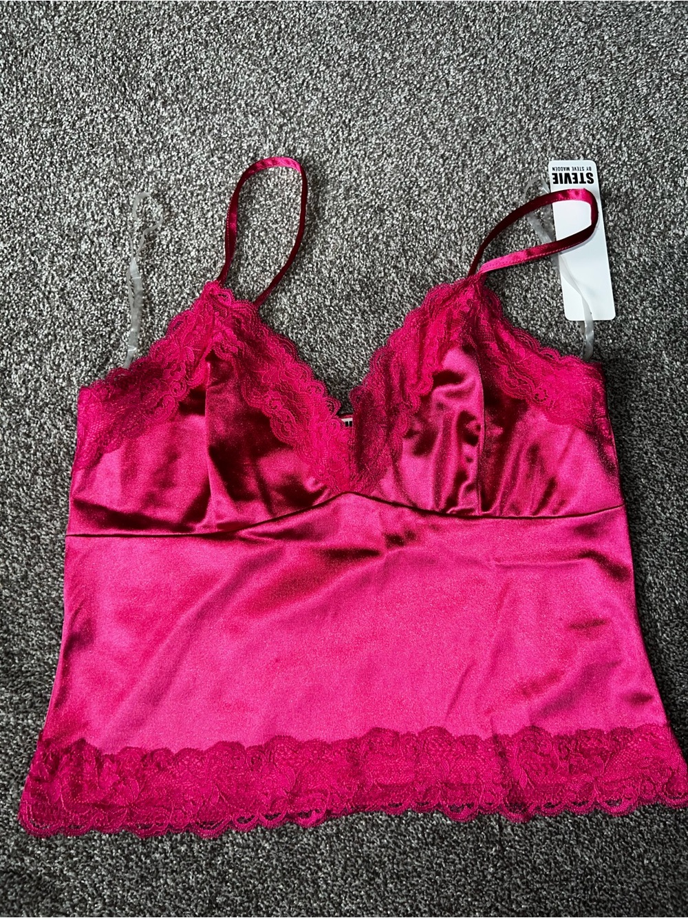 Steve Madden Satin Lace Chemise Top - Fuchsia